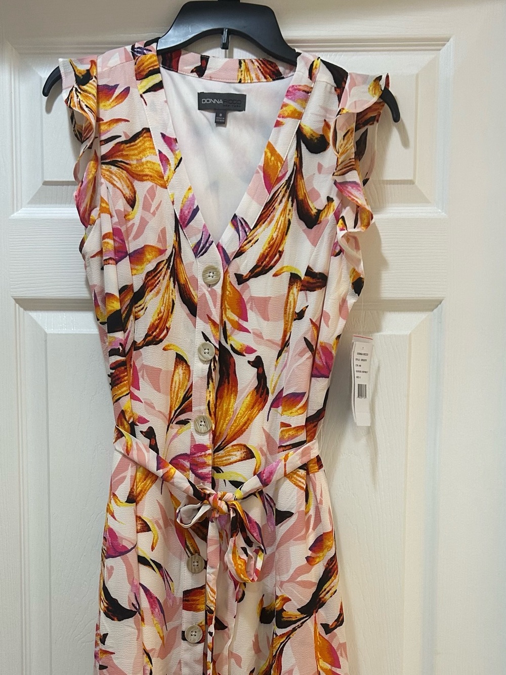 Donna Ricco Pink Floral Button-Front Midi Dress with Yellow Accents nwt new 8